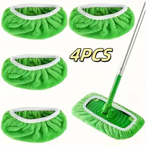 Reusable Mop Pads Set of 4, Washable Durable High Absorbent, Dry Wet Use, Kitchen Bedroom Living Room, No Power Needed, Floor Cleaning