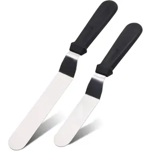 Angled Icing Spatula, Stainless Steel Offset Spatula, Cake Spatula Set of 2 Black 6, 8 inch