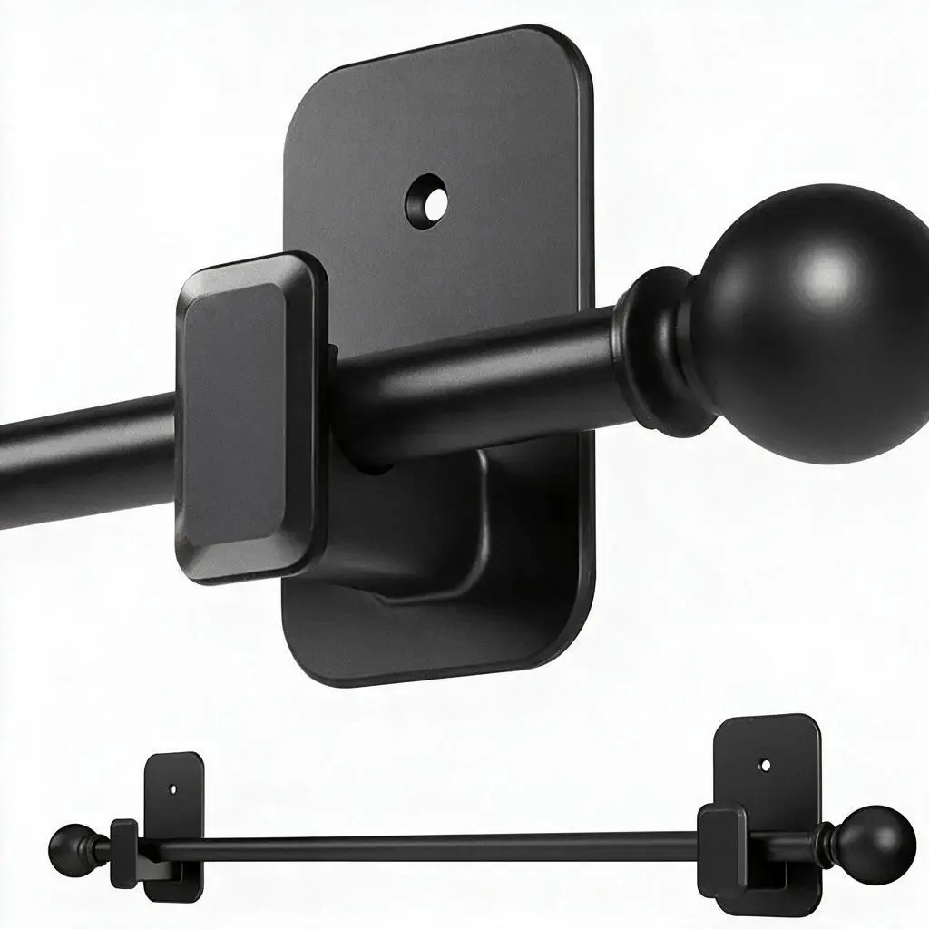 No Drill Curtain Rod Brackets Fits 1 Inch (2.5cm) Curtain Rods, Heavy Duty 25LB+, Adhesive & Invisible Nail Curtain Rod Holders, Damage-Free Wall Mount Hooks for Bathroom, Kitchen, Bedroom (8PCS, Black/White)