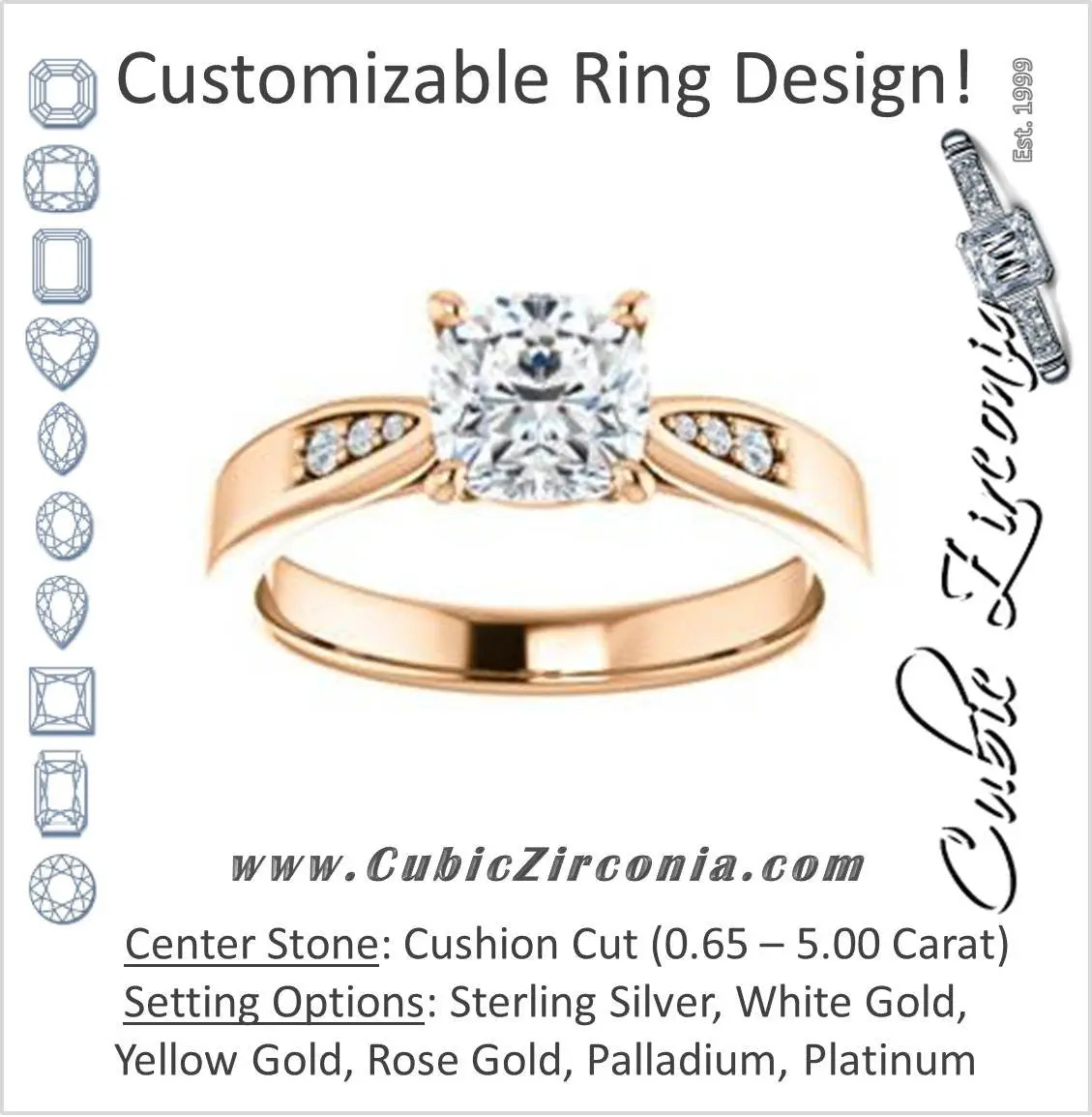 Cubic Zirconia Engagement Ring- The Ximena (Customizable Cathedral-Set Cushion Cut 7-stone Design)
