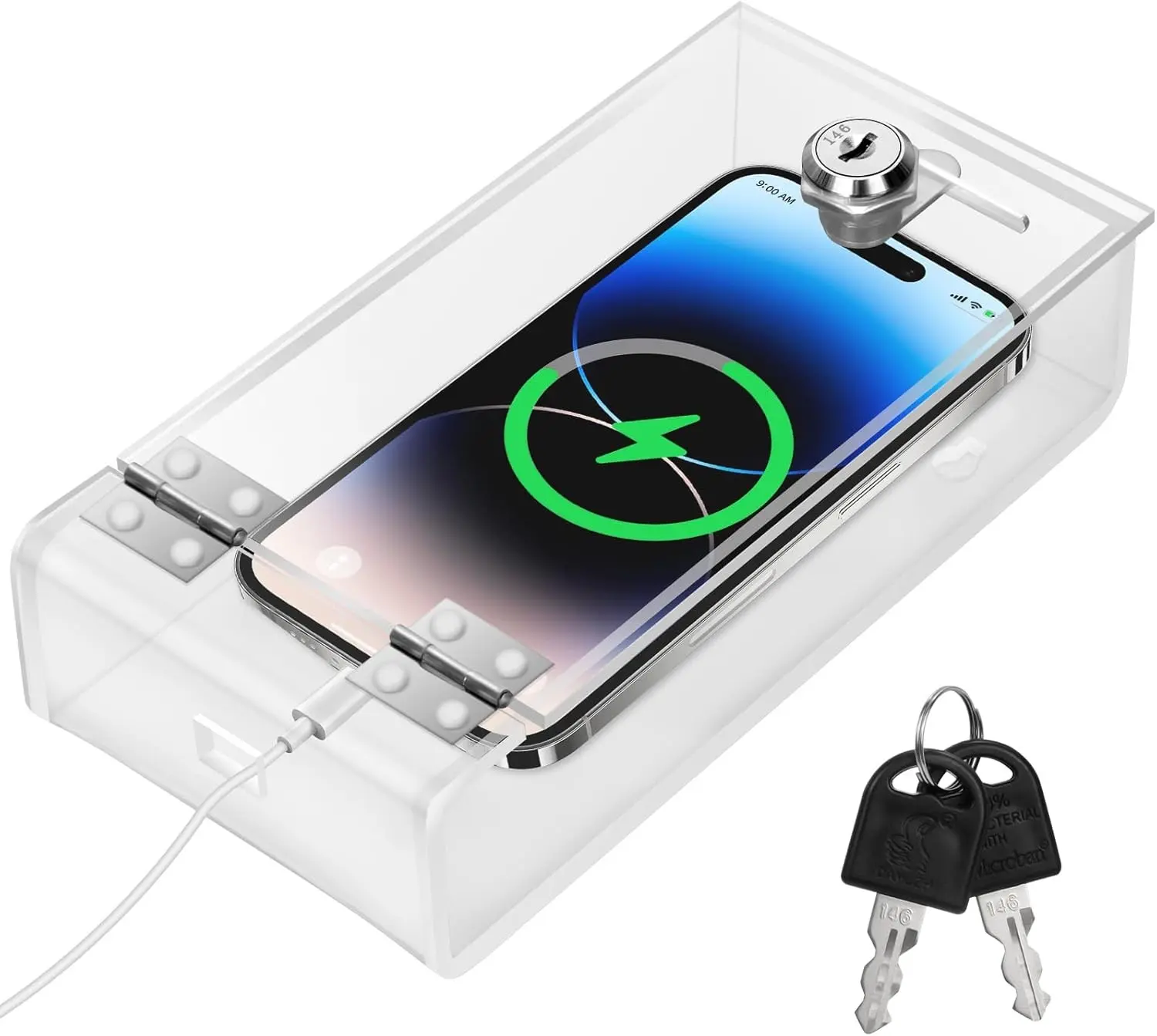 Cell Phone Lock Box,Mobile Phone Storage Jail Box with 2 Keys Transparent Phone Locker Phone Acrylic Key Staff