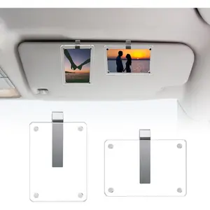 2 Pack Car Sun Visor Photo Holders Picture Frame Clip Magnetic Acrylic Display Horizontal Vertical fit Wallet Size Photos 3.5 x 2.4 inch