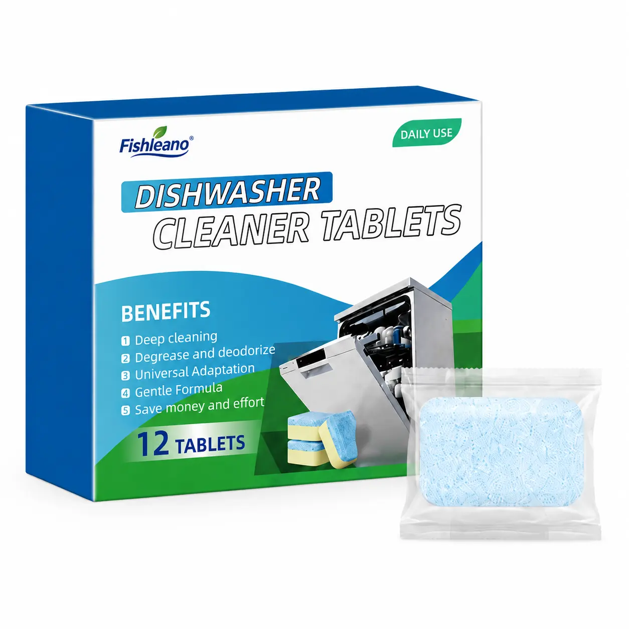 Dishwasher Cleaner Tablets, 12 Pack – High Performance Deep Cleaning, Descales & Deodorizes, Septic Safe, Cleans Internal Parts, Practical Daily Care for Home Dishwashers, Easy to Use