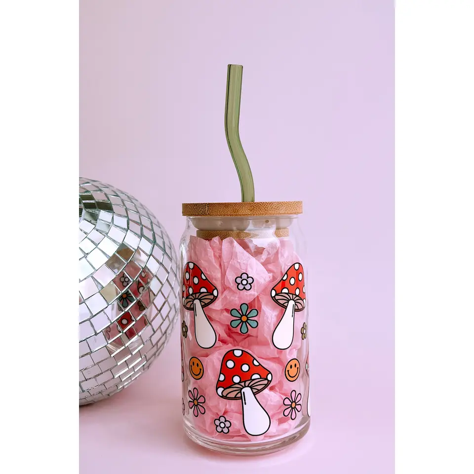 Floral Mushroom Glass Cup