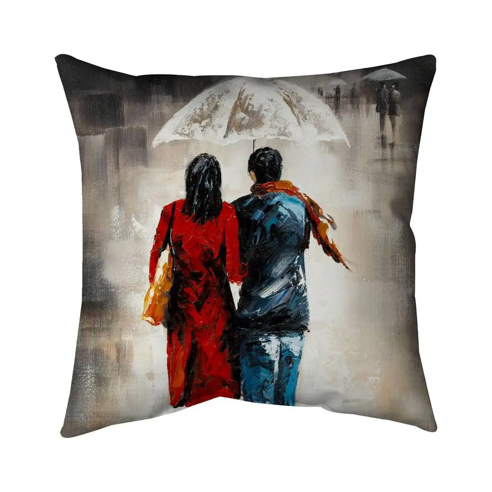 360 Stand 18x18 in. Polyester Print Pillow - Soft Feel, UV Protection, Couple Love Quiet Rain Walk Design, Home Accent, Indoor/Outdoor Anniversary Gift for Living Room Decor, Aesthetic Standard Pillows