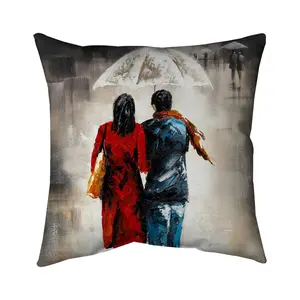 360 Stand Poly Twill Square Tapestry - 18x18 in, Quiet Walk Rain Couple Scene Design, Soft Texture Romantic Home Decor Throw for Living Room, Anniversary Wedding Gift, Water, Elegant Style Tapestries