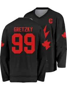 Men's V-Neck Hockey Jersey #99 Gretzky Canada Print Long Sleeve Sports T-Shirt, Breathable Quick-Dry, Perfect Gift for Sport Lovers