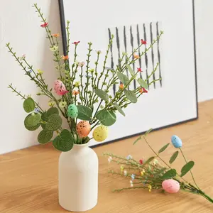 Easter Egg Flower Arrangement, 3 Counts/set Artificial Flower with Egg in Vase, Decorative Flower for Home Office Desktop, Home Decor Supplies, Fruit, Artificial Faux Plants, Artificial Fake Plants