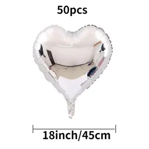 Heart Shaped Balloon, 50pcs 18 Inch Aluminum Foil Balloon Set, Glossy Balloon Shine, Party Decoration Balloon, Wedding Birthday Festive Party Supplies, Party Balloons Decorations