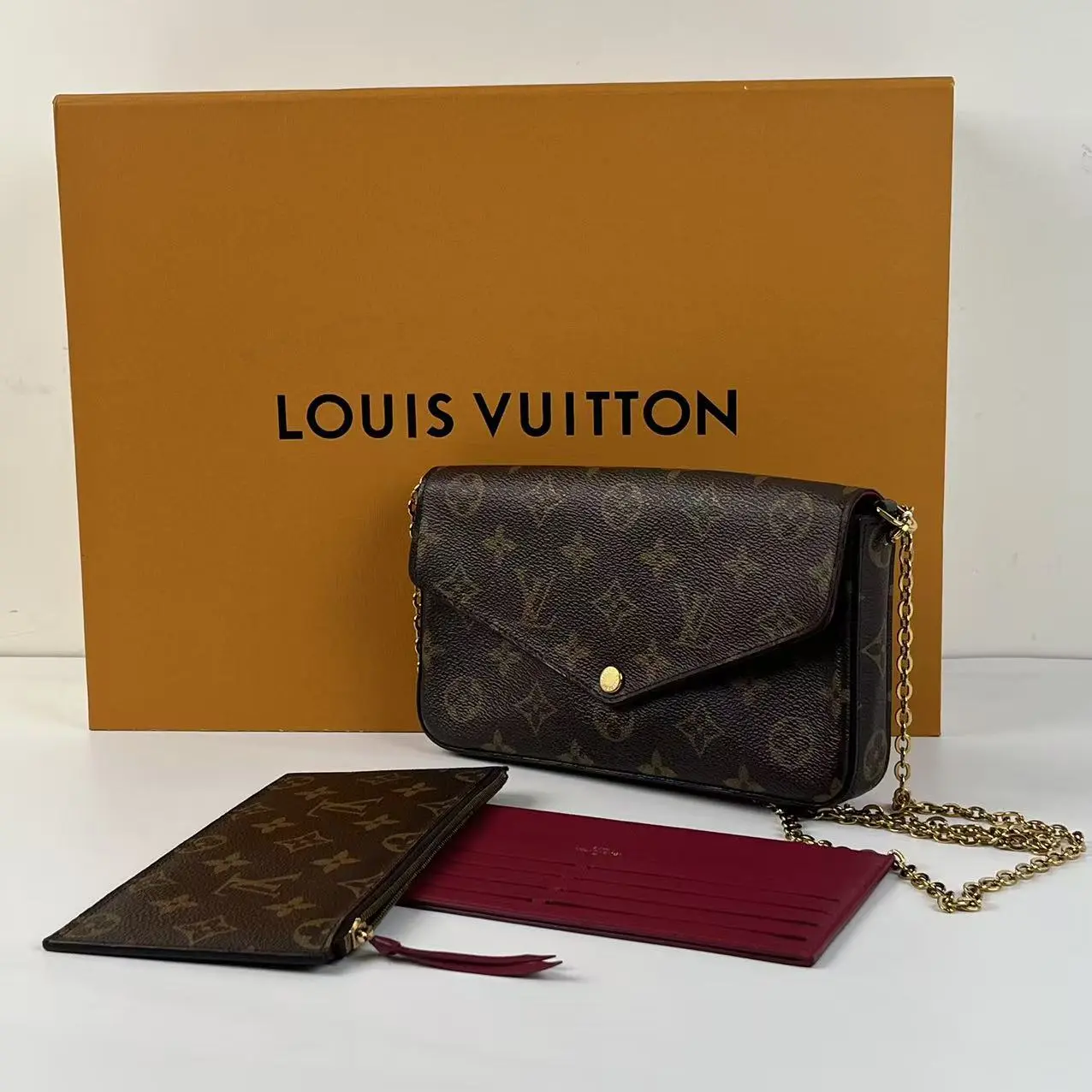 Pre-owned Louis Vuitton Jeanne Monogram 3 in 1 Detachable Wallet Burgundy Inserts