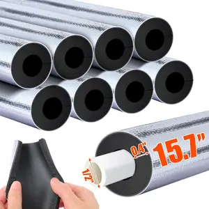 10.5 Feet Pipe Insulation Foam Tube Suitable for 1/ 2inch Pipes - Pre-cut Aluminum Foil Pipe Wrap, Suitable for Outdoor Winter Cold Hot Water Pipe Anti-freeze Insulation, Reduce Heat Loss Anti-freeze Agent 15.7inch *8 Pieces