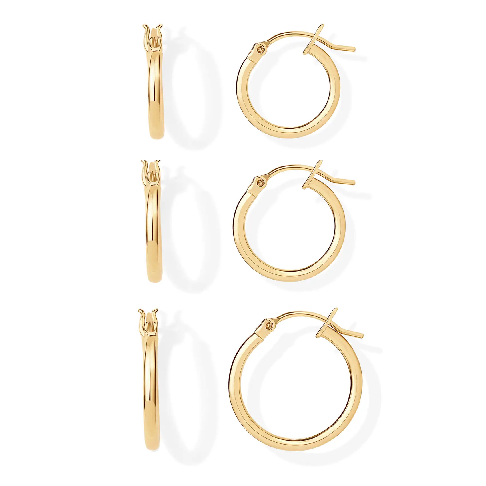 PAVOI 18K Gold 925 Sterling Silver Post Hoop Earrings for Women | Thin Small Gold Huggie Hoop Earrings | 3 Pairs Gold Hoop Earring Pack