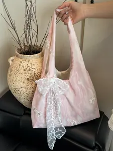 Women's Floral Lace Handbag, Floral Pattern Handbag, Fashionable Portable Handbag, Multifunctional Storage Bag, Large Capacity Cute Travel Shoulder Handbag, Holiday Gift