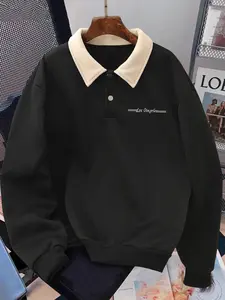 Men's Stand Collar Sweatshirt, Plush Neckline, Los Oingrles Text Print, Casual Daily Wear, Simple Design