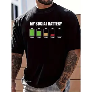 100% Cotton My Social Battery Low Energy Anti Social Funny Introvert T-Shirt Women's Men's Graphic Tee Crew Neck summer vacation Tops