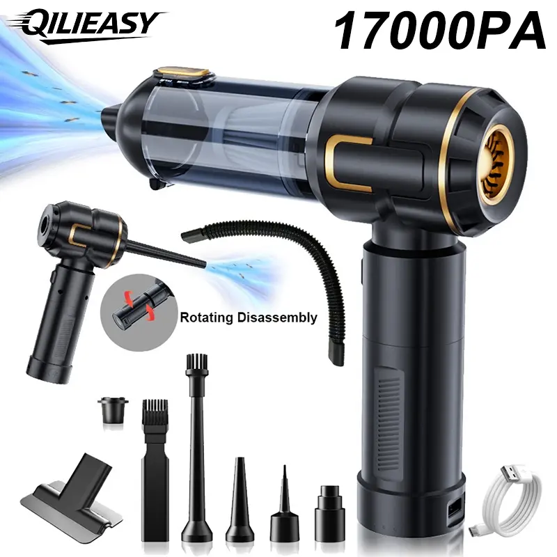 17000Pa handheld car vacuum cleaner, Battery powered vacuum, Cordless Rechargeable Vacuum, Handheld Vacuum Cordless, dual-purpose blowing and suction, detachable battery design, LED lights and multi-purpose nozzles, cars, homes, offices, pets