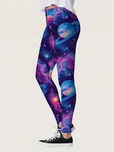 Allover Print High-Waist Leggings – Skinny, Stretchy, Casual Fit for Women