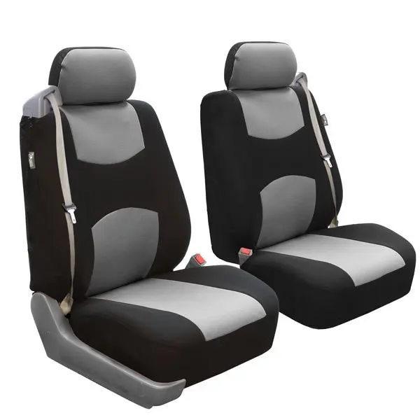 Flat Cloth All-Purpose Built-In Seatbelt Seat Covers - Front Set Gray, Car Seat Protectors, Polyester