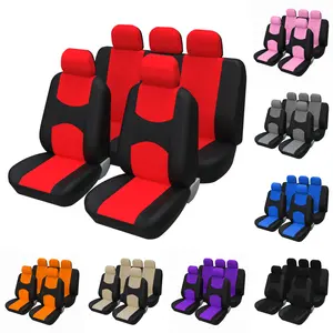 Universal 5 Seats Car Seat Covers for Front & Rear Seats, Stylish Fabric Car Seat Protectors, Thickened Design, Protects Against Stains & Scratches, Airbag Compatible, Fits Most Cars SUVs Vans Trucks, Gray Red Black Truck Accessories, Car Accessories