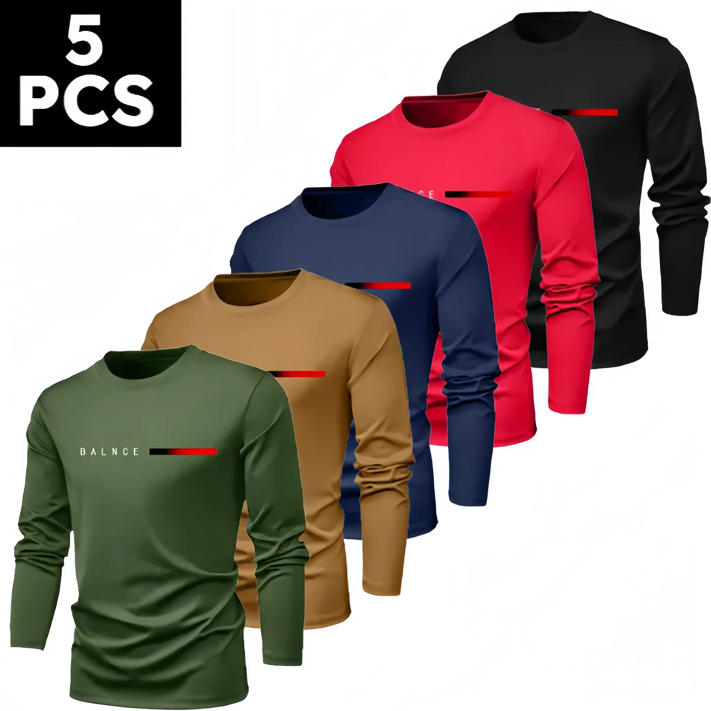 Men’s lightweight quick-dry long-sleeve shirts, available in 5-pack or 3-pack options; suitable for everyday workouts and layering; comfortable activewear; fun graphic T-shirts suitable for sports and casual wear—men’s clothing, all-season, polyester blen