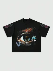 Men's Loose-Fit Casual Summer T-Shirt, Round Neck, Dark Style Graphic Print, Thin Fabric, All Seasons Wear, Unisex Streetwear Fashion