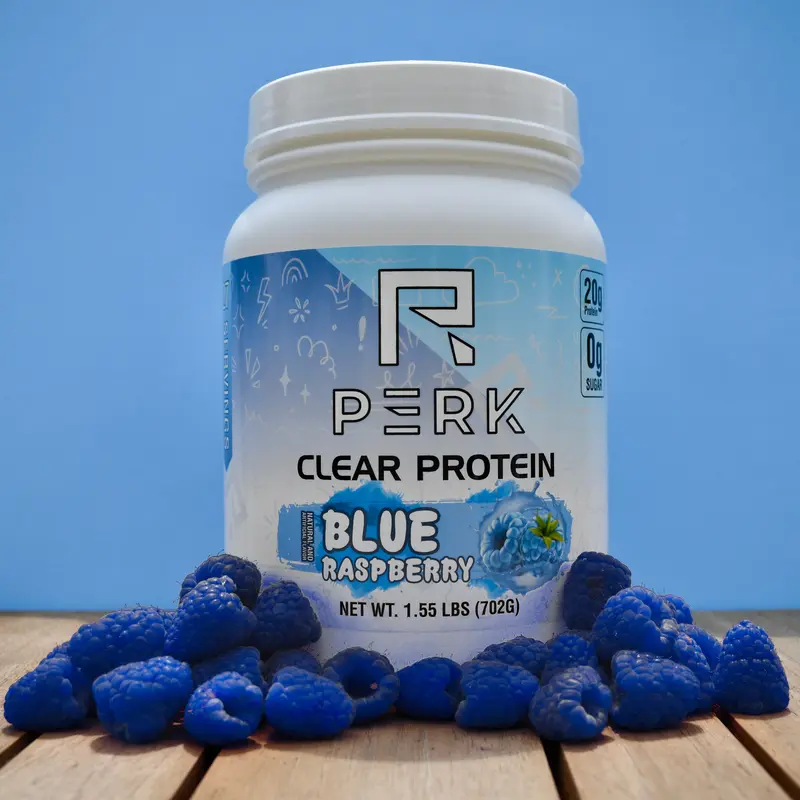 PERK Clear Whey Isolate Protein Powder | Blue Raspberry Flavor | 20g of Protein | 27 Servings | Sugar Free | Lactose Free | Juice-Like Protein post-workout recovery healthcare fitness Supplement Dietary