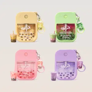 【NEW!】Wish Kawaii Boba Lover Hand Sanitizer - Strawberry Matcha, Coconut Ube, Brown Sugar - Wish-Care Portable  Hydrating Travel Spray with Keychain, Boba Charm, Cute School Essential (1.2 fl oz*4)