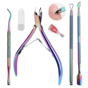 4pcs stainless steel dead skin cutting trimmer, pedicure dead skin forceps professional cuticle scissors manicure knife with nail putter nail polish remover, cuticle putter manicure, nail enhancement tool set