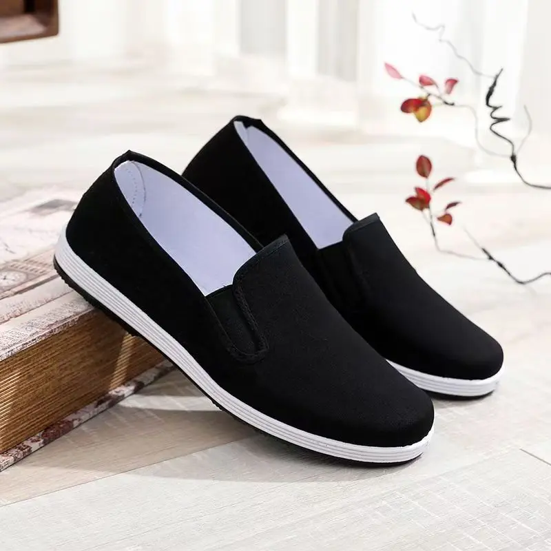 Classic Black Slip-on Handmade Multi-layer Cloth Sole Shoes Light Anti-slip Elderly Walking Indoor Casual Footwear