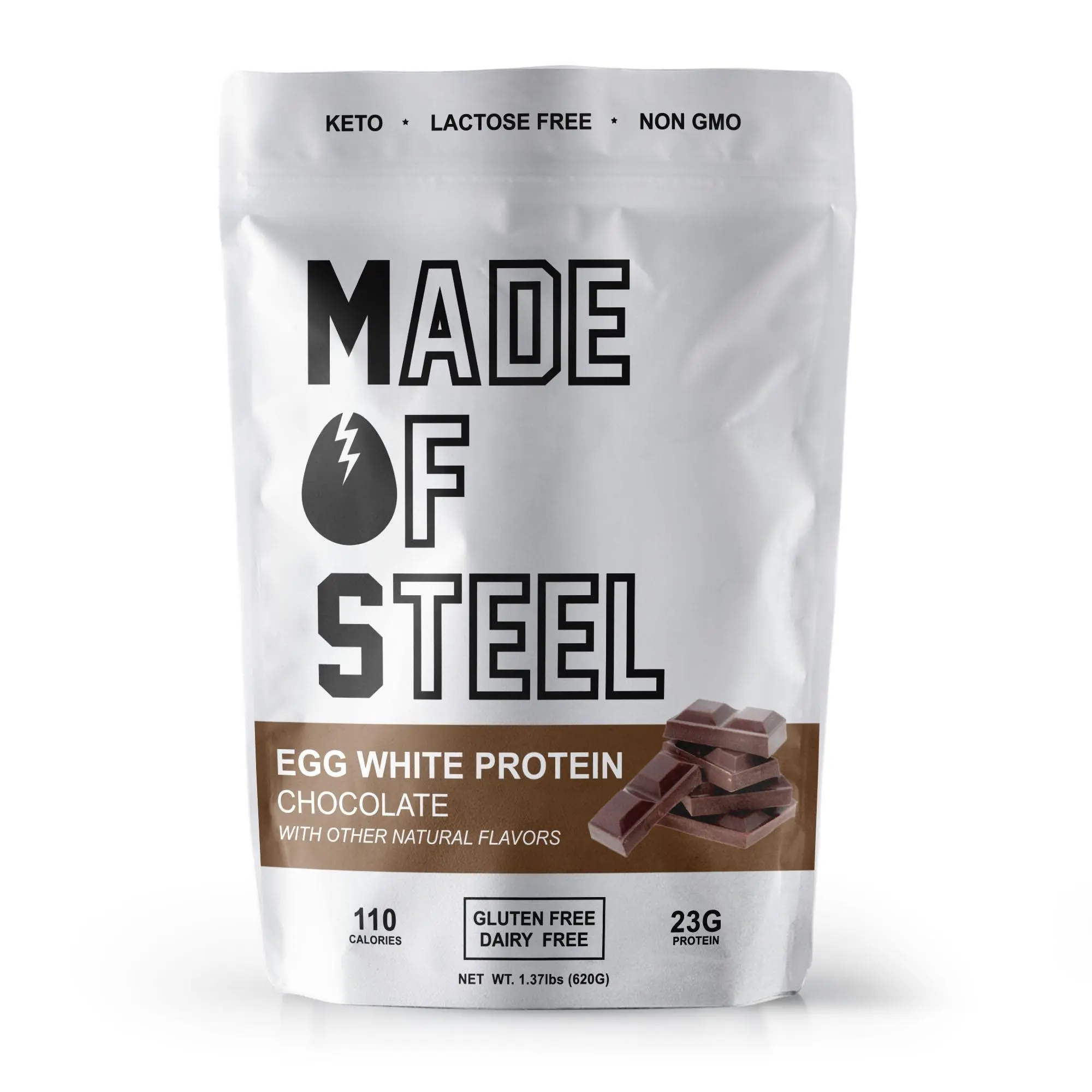 Made of Steel Chocolate Egg White Protein - 23g Protein, 0g Sugar, Gluten Free, GMO Free, Dairy Free, Protein, Keto Healthcare Fitness Supplement Powder protein powder