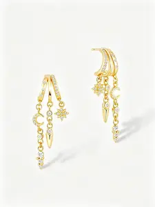 Gold Earrings for Women Triple Huggie Dainty Dangle Trendy Small Hoops Long Drop Chain Hypoallergenic Fashion Valentine's Day gift Hoop Earrings with Charms
