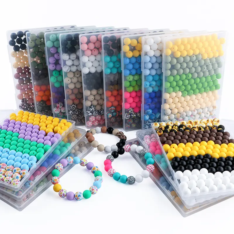 150Pcs 15mm Assorted Color Silicone Beads Set - Cow, Leopard, Sunflower Printed, Beginner Friendly for Beading Making, Beaded Necklace, DIY Jewelry (Suitable for All Levels)