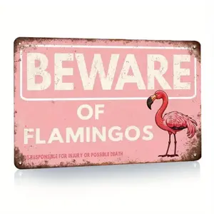 Flamingo Design Garden Sign, Outdoor Flamingo Decoration, Pink Flamingo Yard Decoration, Caution Warning Sign, Garden Decoration Supplies, Vintage Metal Sign