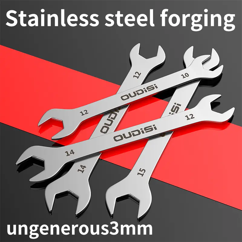 Metal Steel Ultra-Thin Double-Ended Open-End Wrench Set, 3 mm Thick, Multi-Size Dual-Per-Tool Design (Replaces 2 Tools), 1 Set, Ideal for Motorcycle & Automotive Tight-Space Repair