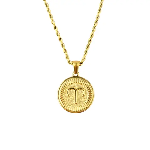 Constellation Zodiac Pendant Necklace Unisex - 18K Gold Plated Brass Long Chain, Adjustable Clasp, Fashion Gold Statement Pendant for Daily Wear, Shining Zodiac Signs Jewelry Gift