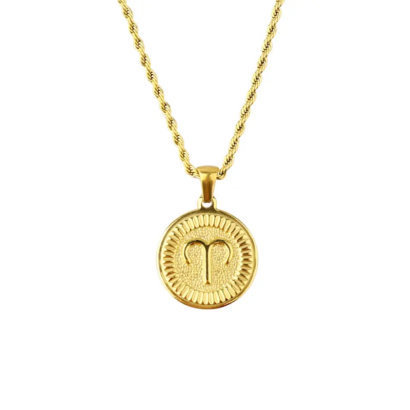 Constellation Zodiac Pendant Necklace Unisex - 18K Gold Plated Brass Long Chain, Adjustable Clasp, Fashion Gold Statement Pendant for Daily Wear, Shining Zodiac Signs Jewelry Gift