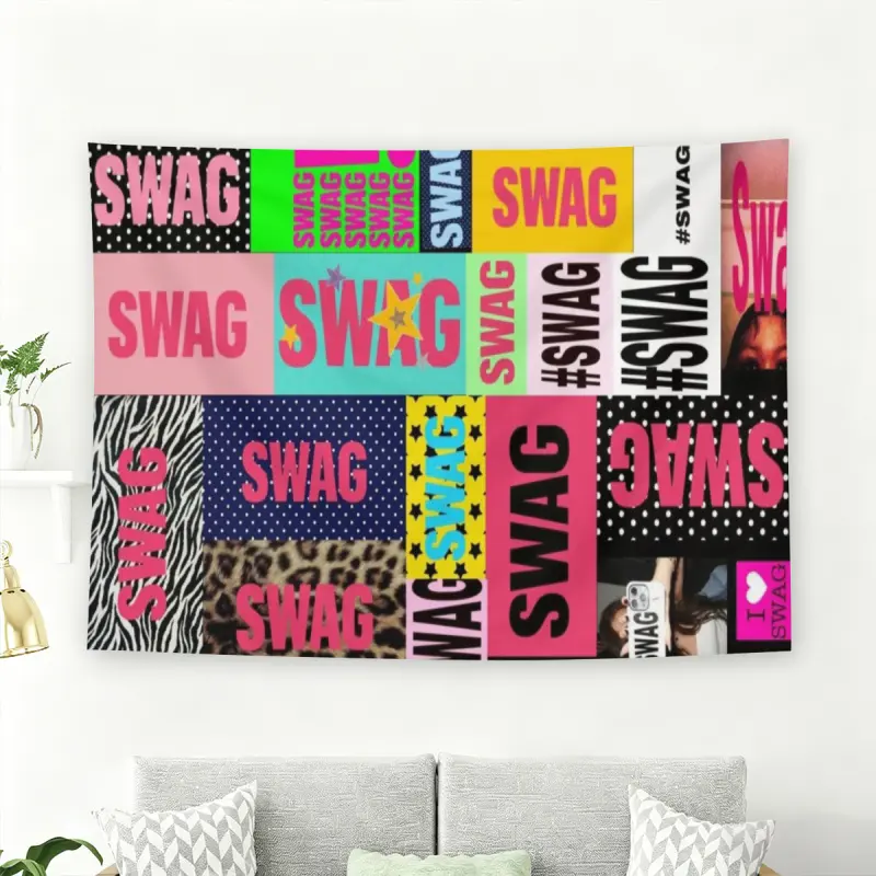 SWAG Collage Patchwork Wall Flag, Multi-Color Y2K Aesthetic Tapestry, Wall Tapestries, Wall Hanging, Decorative Tapestry, Trippy Tapestry, Funky Grunge Room Decor, Decoration Items