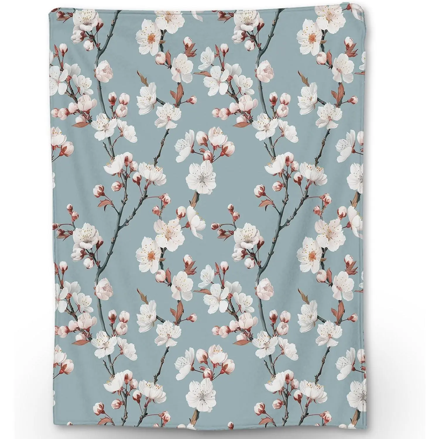 Cherry Blossom Blanket |     Soft Warm Fuzzy Lightweight White Floral Flannel Throw Blanket Perfect for Couch, Bed, Travel & Outdoor Use, Cozy Blankets for Adults Kids Women Girls Slim Soft One-Side PrintingSlim Soft One-Side Printing