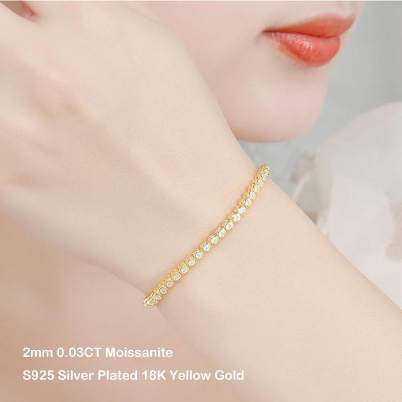 EWYA Sparkling 2/3mm Full Moissanite Tennis Bracelet for Women Party S925 Silver Plated 18K Pass Diamond Test Bezel Bracelets