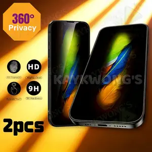 KAYKWONG'S 2-Pack 360° Privacy Screen Protector Film, Full Coverage Anti-Spy Tempered Glass, Glossy Surface, Edgeless Design, Fingerprint Resistant, Bubble-Free Installation