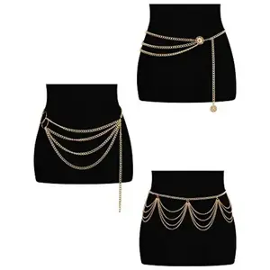 3PCS Silvery Golden Waist Chain for Body Multi Layer Metal Chain Belts for Women Summer Beach Jewelry Adjustable