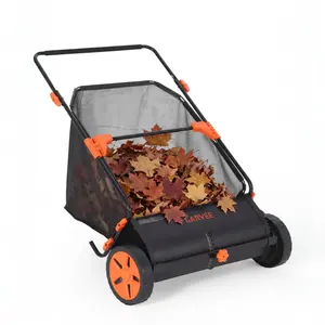 [NEW - FLASH SALE] Garvee 30-Inch Push Lawn Sweeper, Manual Grass & Leaf Collector with 10 Cu.Ft Bag, Adjustable Height, 4 Spinning Brushes, Wheel-Driven Yard Sweeper, Black & Orange
