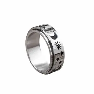 GTHIC Moon Star Sun Stainless Steel Spinner Ring Stylish Statement Jewelry for Men and Women