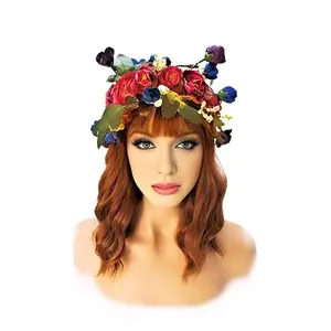 Hawaiian Rose Flower Headband Floral Crown for Garland - Adjustable Rose Silk Headband with Ribbon Closure, Comfortable and Easy to Wear