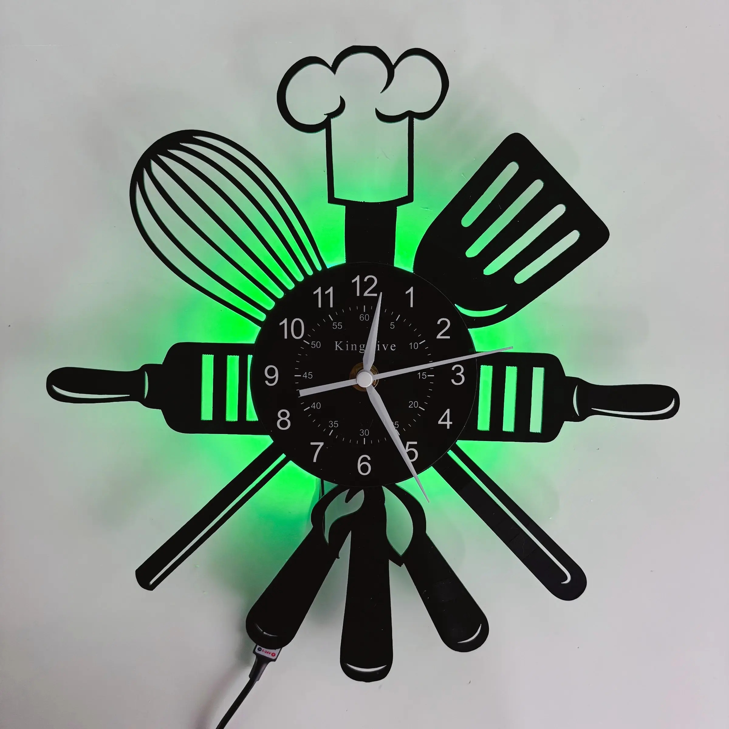 Retro Vinyl Record Wall Clock with Fork and Spoon Hands, Home Decor Unique Gift for Living Room, Bedroom, Kitchen, Clear Numbers, Creative Digital Style, Vintage Wall Clock, Creative Decorative Clock