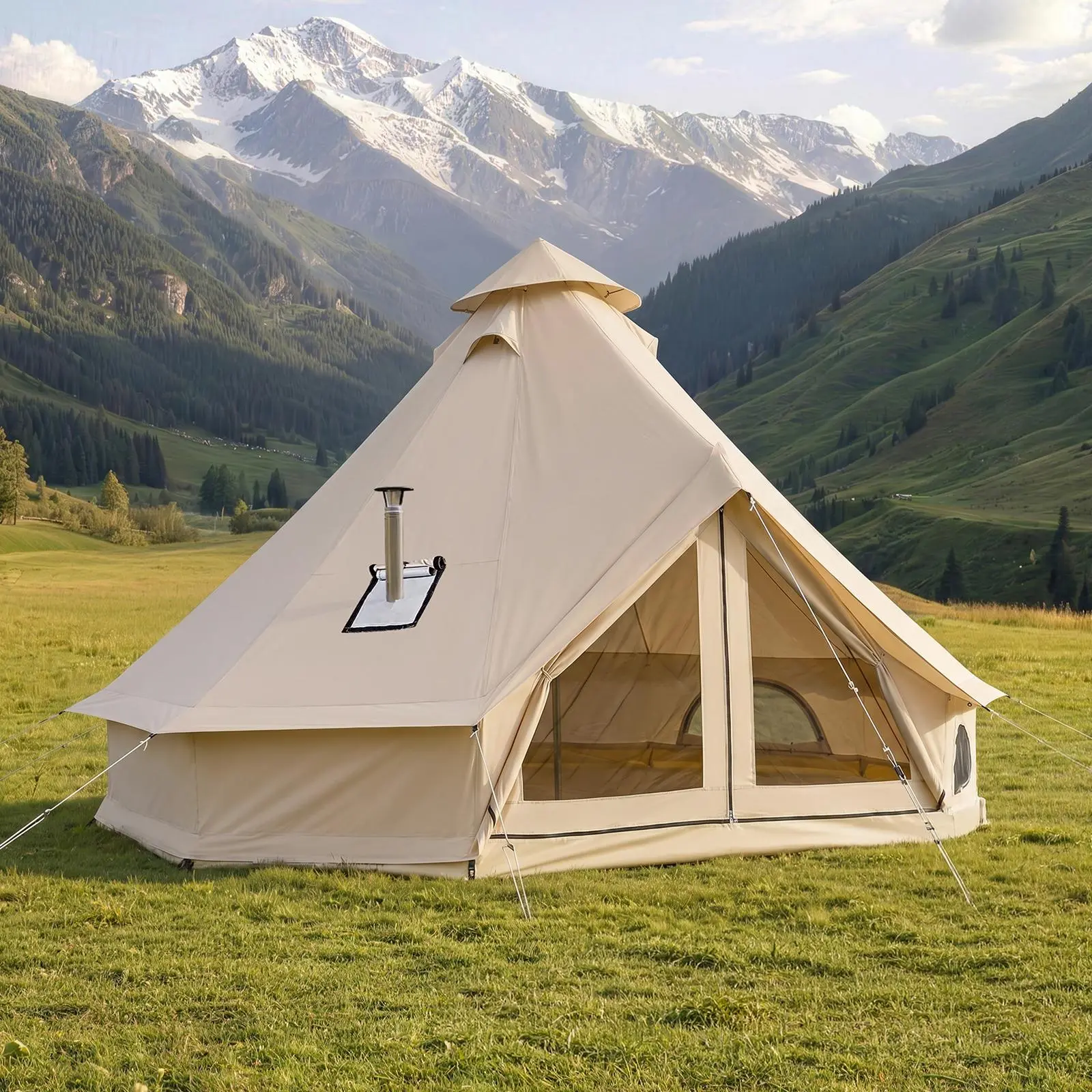 【SummerFinds】VEVOR Oxford Bell Tent, 4 Seasons 13.12 ft Yurt Tent for Camping with Stove Jack, Waterproof Breathable Holds up to 4 People with Zipped Detachable Floor, Family Camping Glamping Outdoor Hunting Party