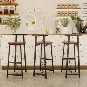 3-Piece Counter Height Bar Stool Set, Sturdy Armless Backed Dining Chairs with MDF Seats, Easy Setup for Kitchen Island, Minimalist Indoor Home Decor (Black & Walnut Brown)