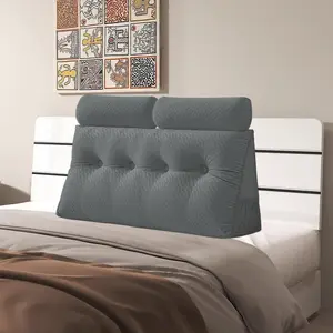 Triangular Headboard Wedge Pillow With Roll Pillow,Removable Cover Headboard Pillow Daybed Bunk Bed,Backrest Positioning Support Pillow Resting Reading Relaxing (Grey, Full(54 * 20 * 8in))
