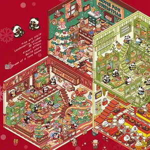 3D Sticker Scene, 4 Sets Christmas 3D House Stickers for Adults Kids, Make Your Own Stickers 3D Miniature Sticker Scene Relief Stress  Pass The Time，Ship From China