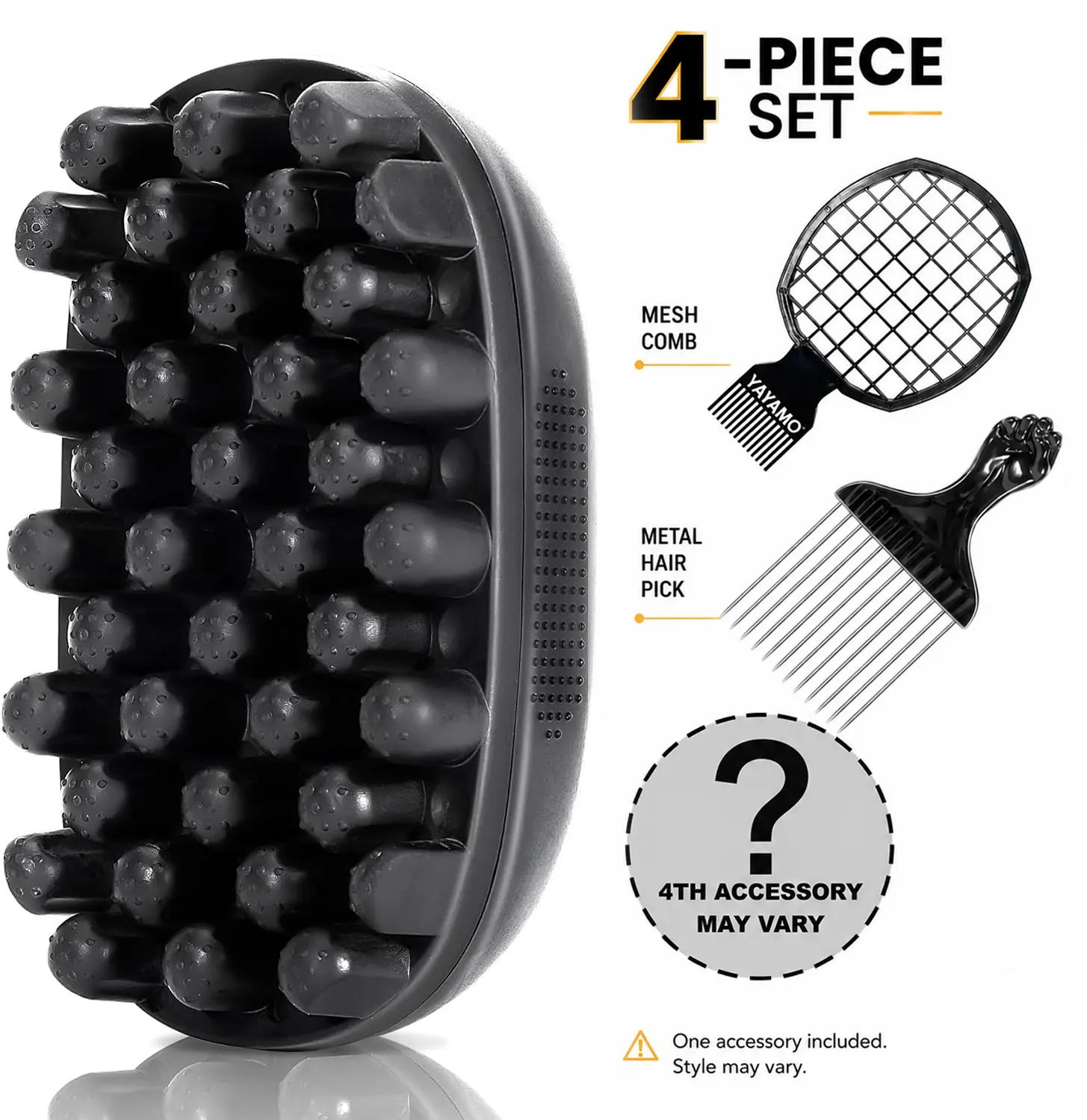 Professional 4-in-1 Freeform Twist Brush Kit for Black Hair, Upgraded Silicone Sponge Brush with Stainless Steel Metal Fist Pick, Mesh Comb and Hair Edge Brush for Coils and Afro Styling